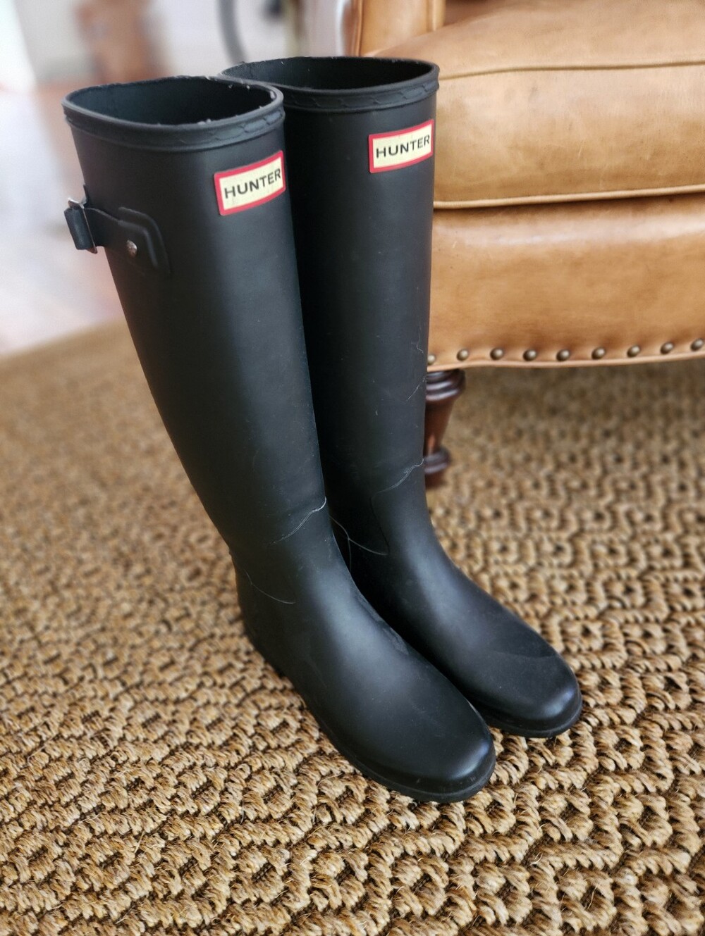 HUNTER Wellies Matt Black Riding Rain Boots - Picture 2 of 8